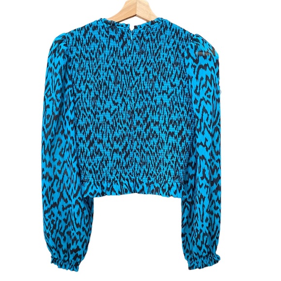 ARITZIA Wilfred Lilith Chiffon Cropped Blouse in Teal/Black, Size Medium - Picture 11 of 13